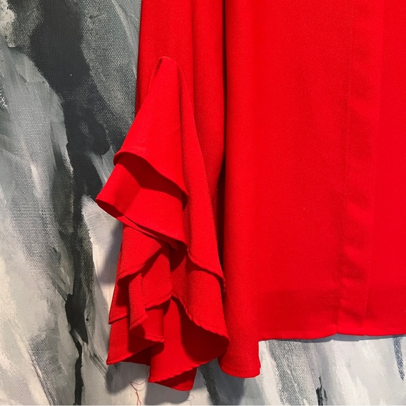 Who what wear long sleeve red ruffle crew neck blouse L - Picture 2 of 5